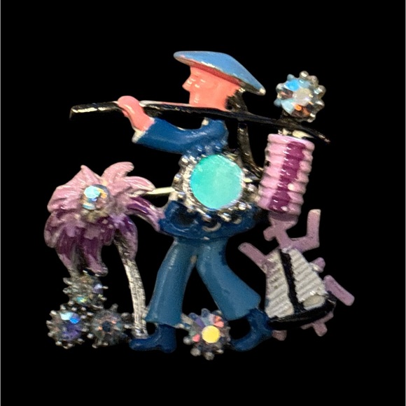 Colorful Enamel Brooch with Rhinestones - Picture 3 of 6